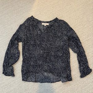 Ann Taylor LOFT Navy Polka Dot Blouse